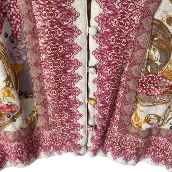 Free People Catch Me If You Can Pink Tie Sleeve Bohemian Top size XS - Picture 5 of 8